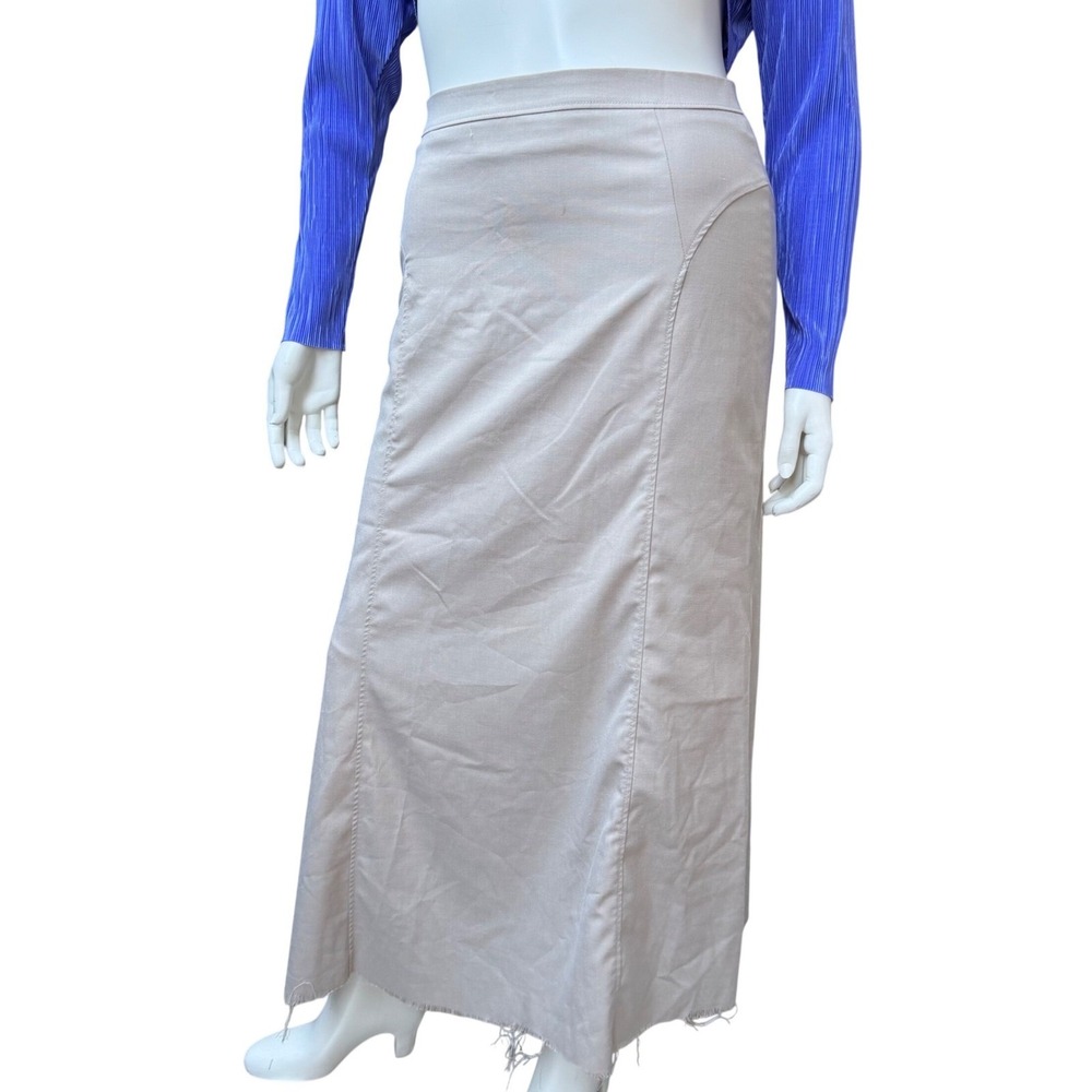 Mango Basics Maxi Skirt Raw Hem Beige Neutral Quiet Luxury Neo Minimalism 14